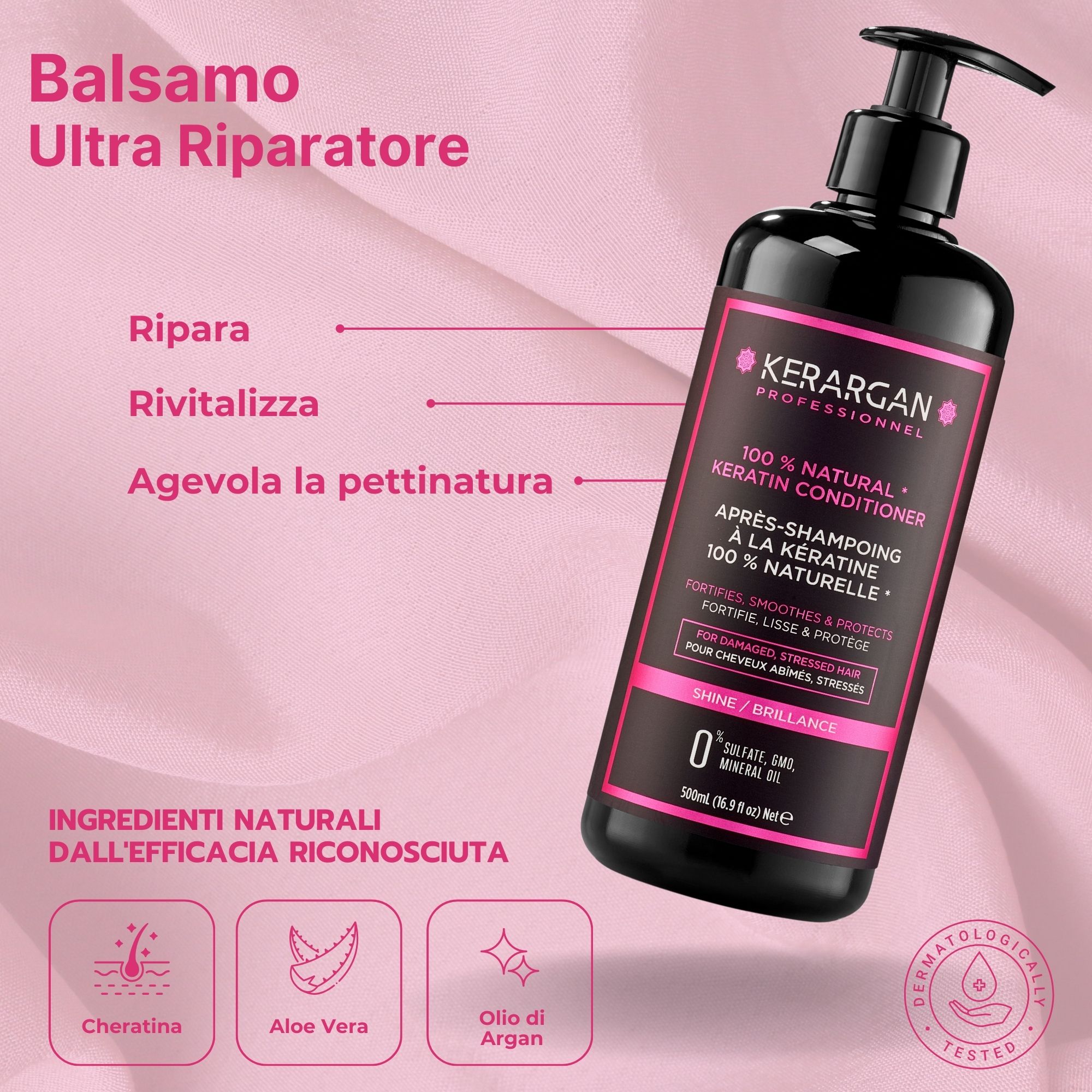 Kerargan - Set Shampoo, Balsamo, Maschera & Siero Cheratina - Capelli Danneggiati