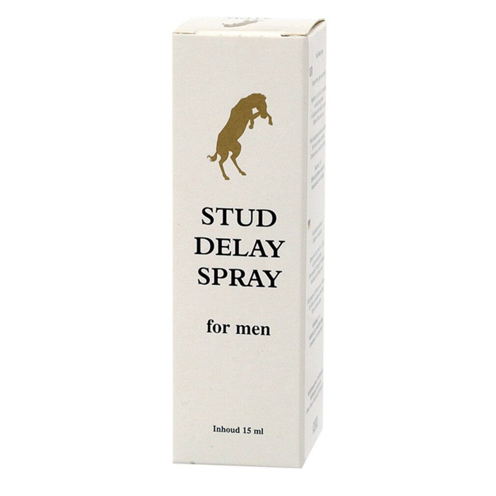 Scatola per Stud Delay Spray for men, 15 ml, con cavallo stilizzato.