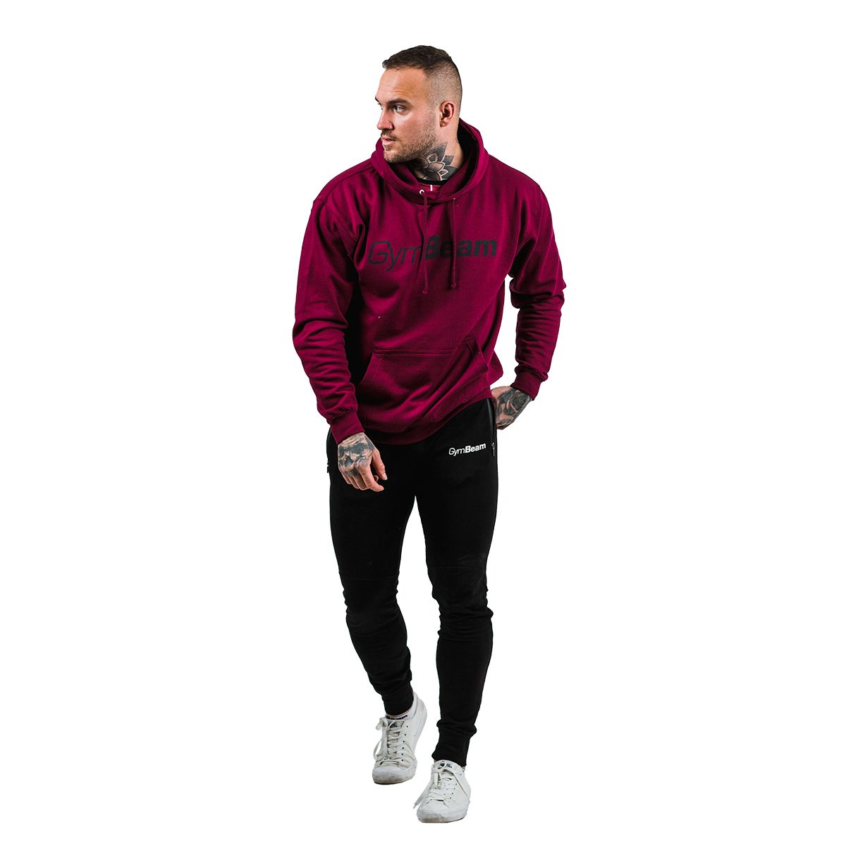 GymBeam Felpa uomo PRO Hoodie regular con cappuccio Burgundy