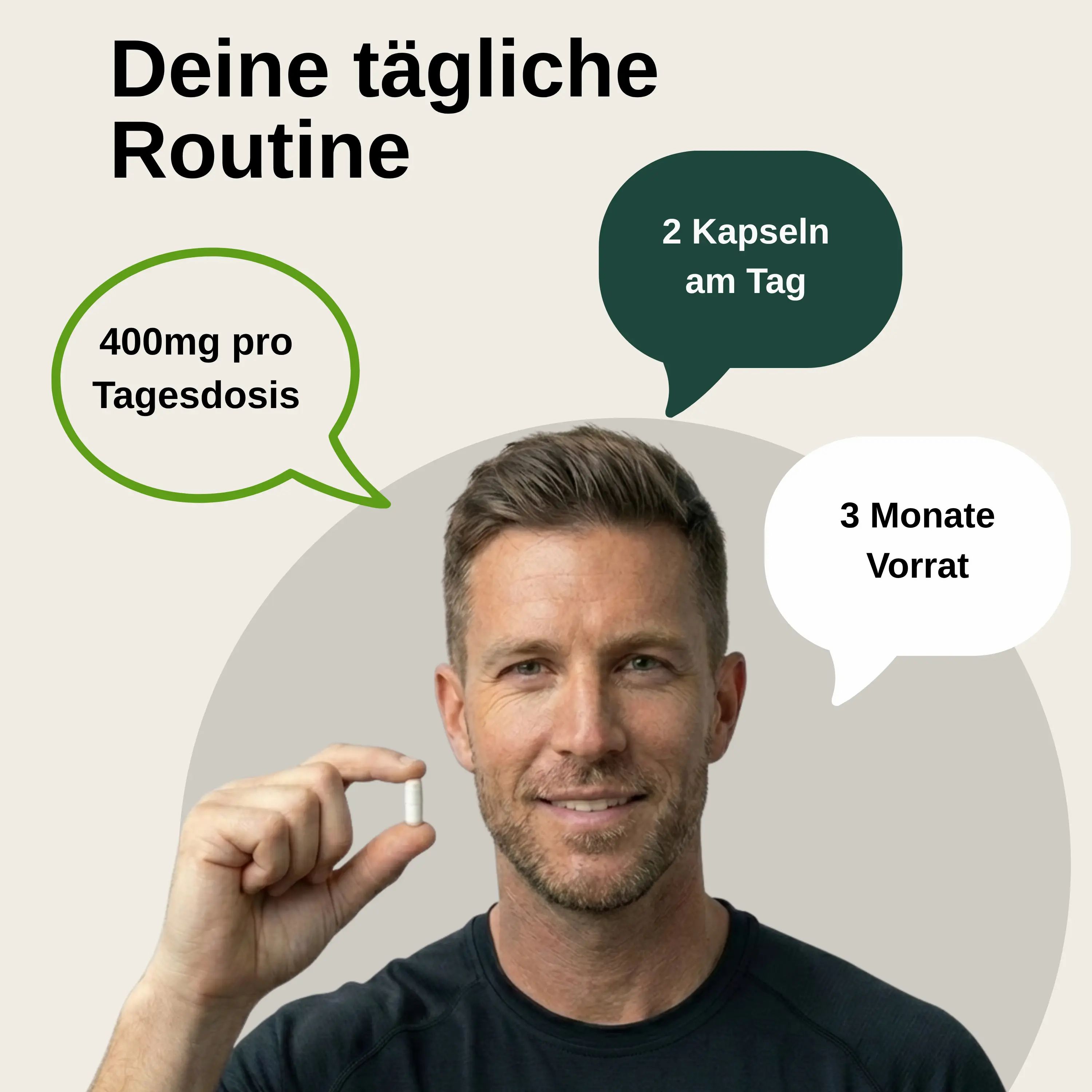 Etichetta del barattolo Vita Elements Magnesium Komplex. Contiene 180 capsule, Vegano. Con sigillo 'Qualità testata'.