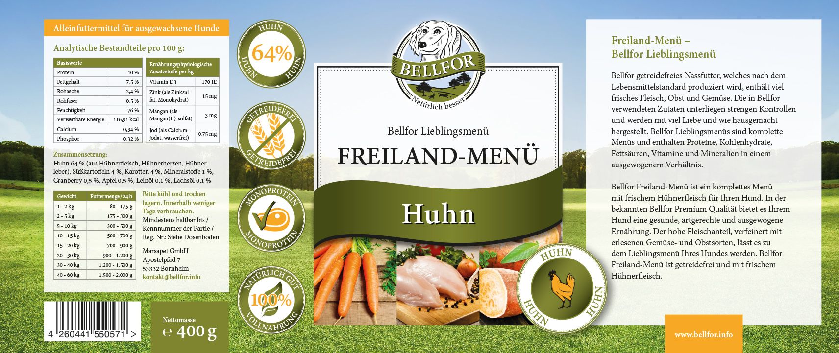 Bellfor Cibo Umido per Cani - Pollo e Agnello - Senza Cereali - Menu di Fattoria + Brughiera