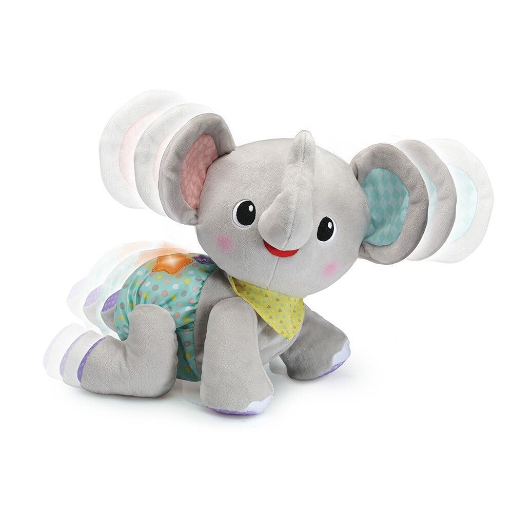 Elefante grigio con orecchie colorate e pannolino. Foulard giallo. Giocattolo per bambini.