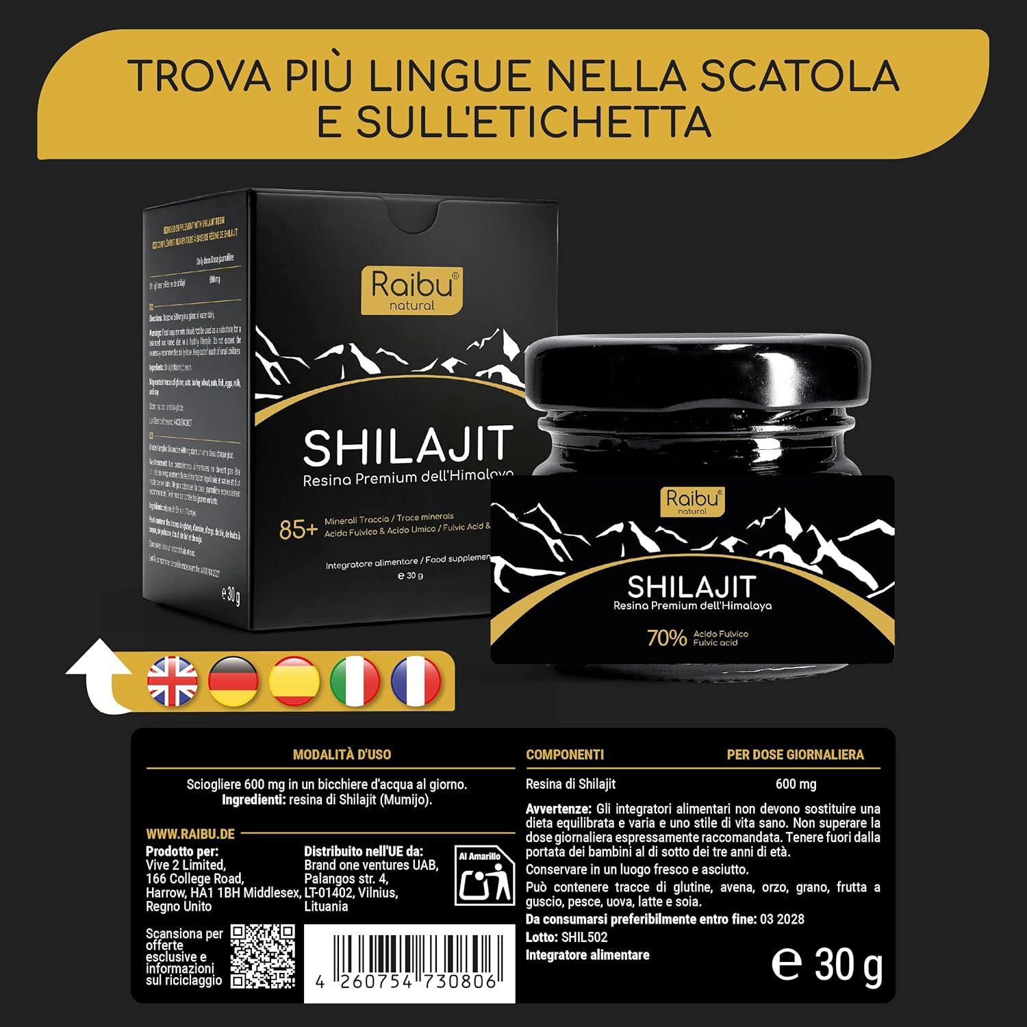 Shilajit Himalayano Puro - Resina ad Alta Potenza - RAIBU