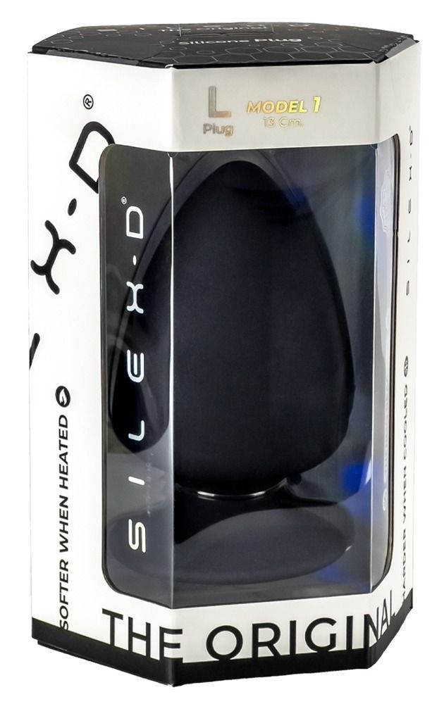 Tappo in silicone nero, taglia L, modello 1, 12 cm. Confezione con scritta 'The Original'.