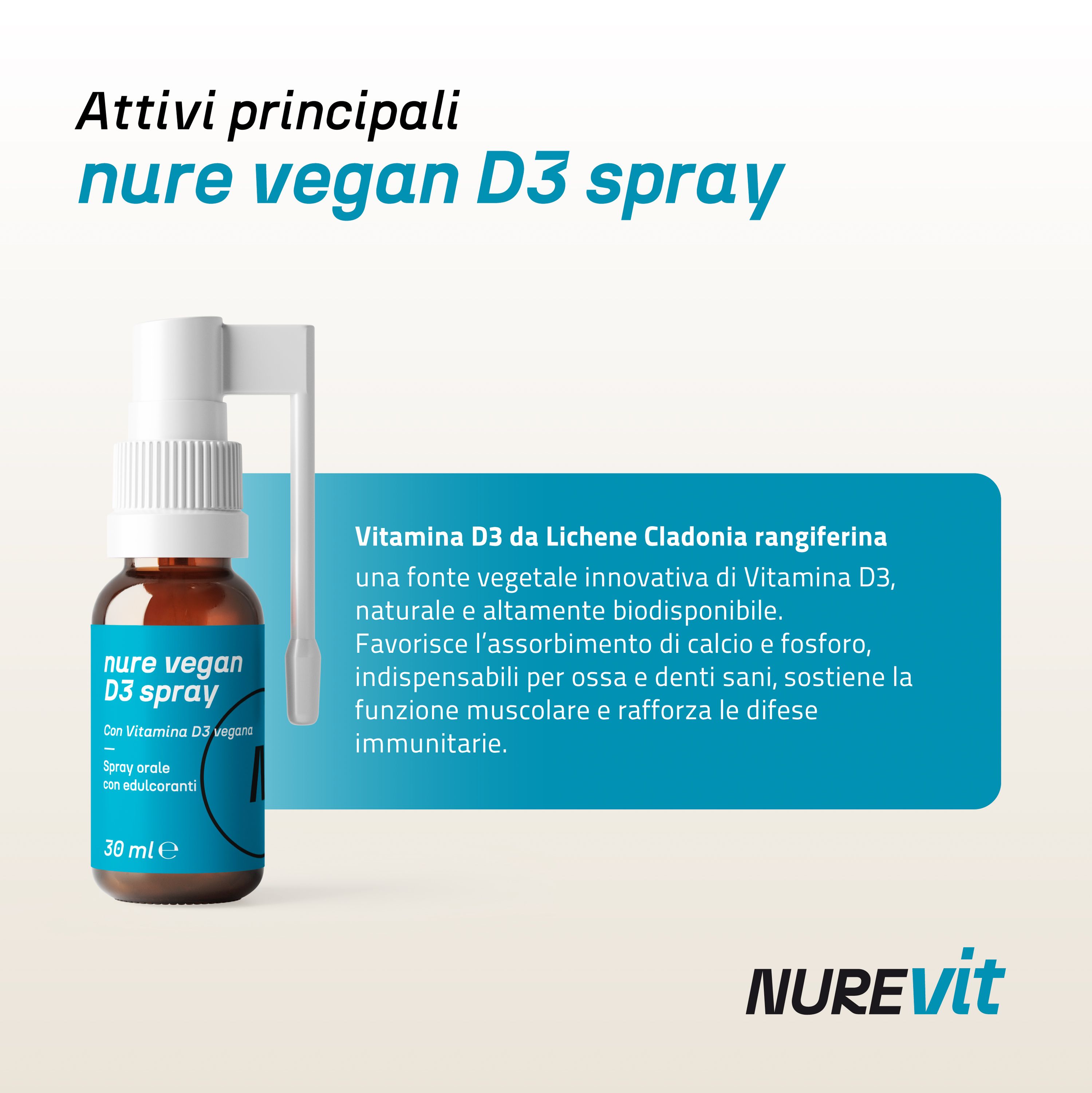 NURE D3 Vegan spray soluzione orale 30 ml | Integratore vitamina d, vitamina d3 vegan
