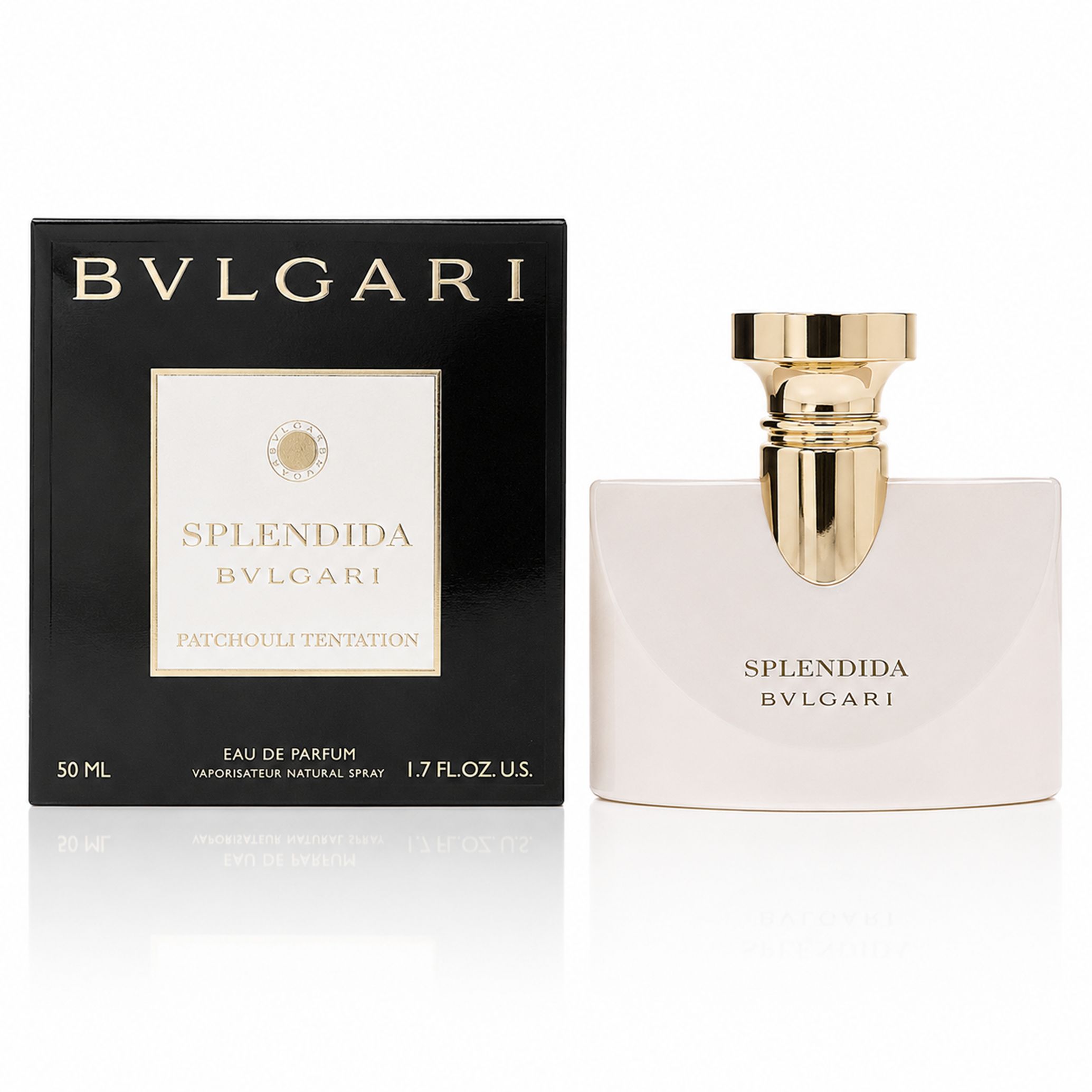 Flacone di profumo da donna BVL SPLENDIDA PATCHOULI EDP 50ml e confezione.