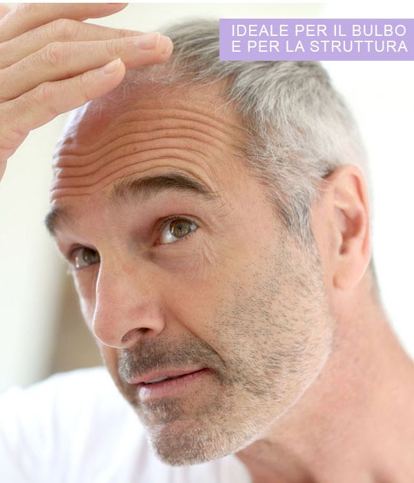 Primo piano di un uomo che si pettina i capelli. Testo: Ideale per la struttura dei capelli.