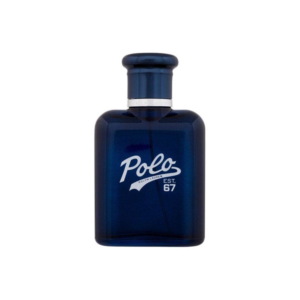 Flacone blu scuro con scritta bianca "Polo" e "RALPH LAUREN EST. 67".