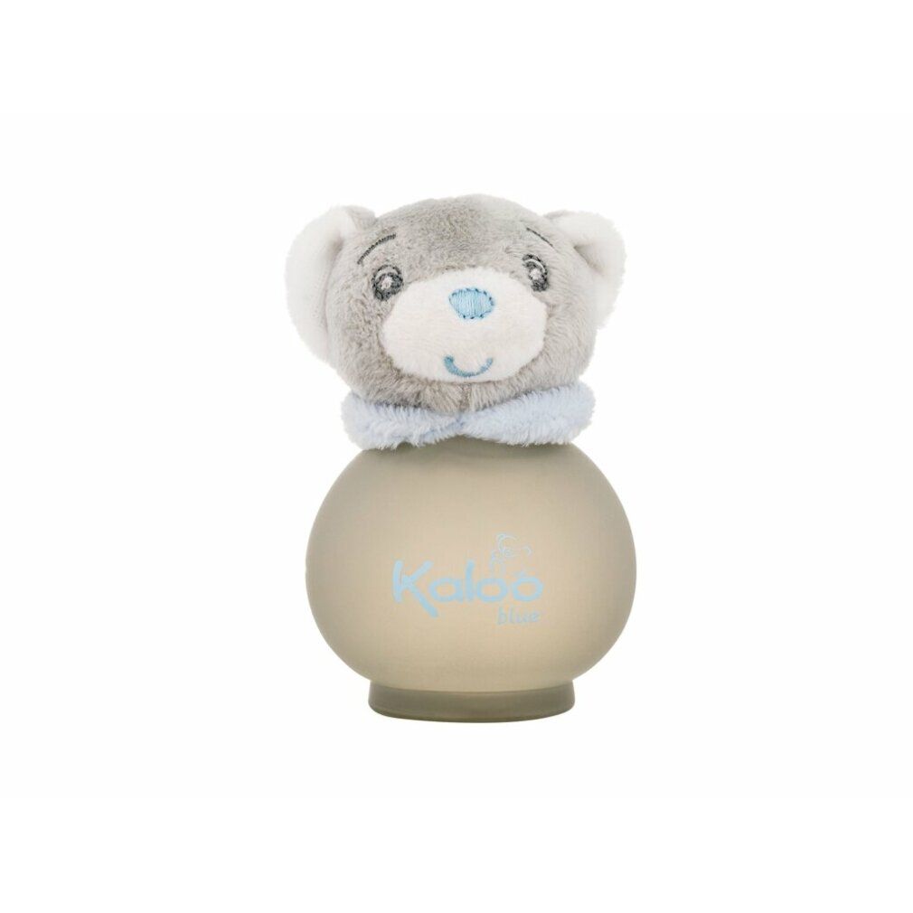 Flacone di profumo con testa di orsetto. Flacone con scritta "Kaloo Blue".