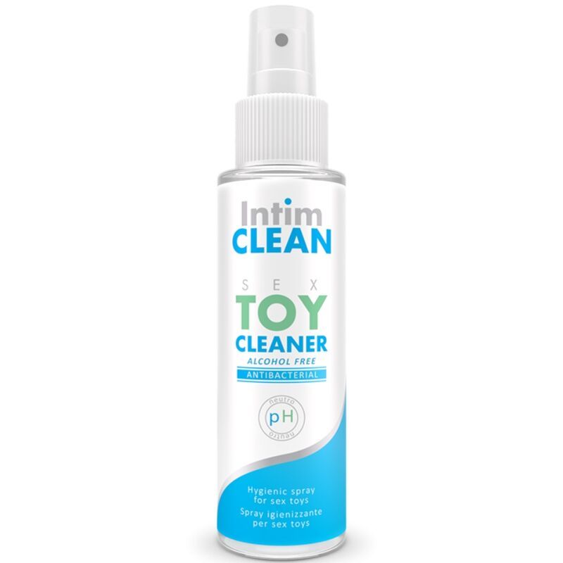 Flacone spray con Intim CLEAN Sex Toy Cleaner. Senza alcol e antibatterico.