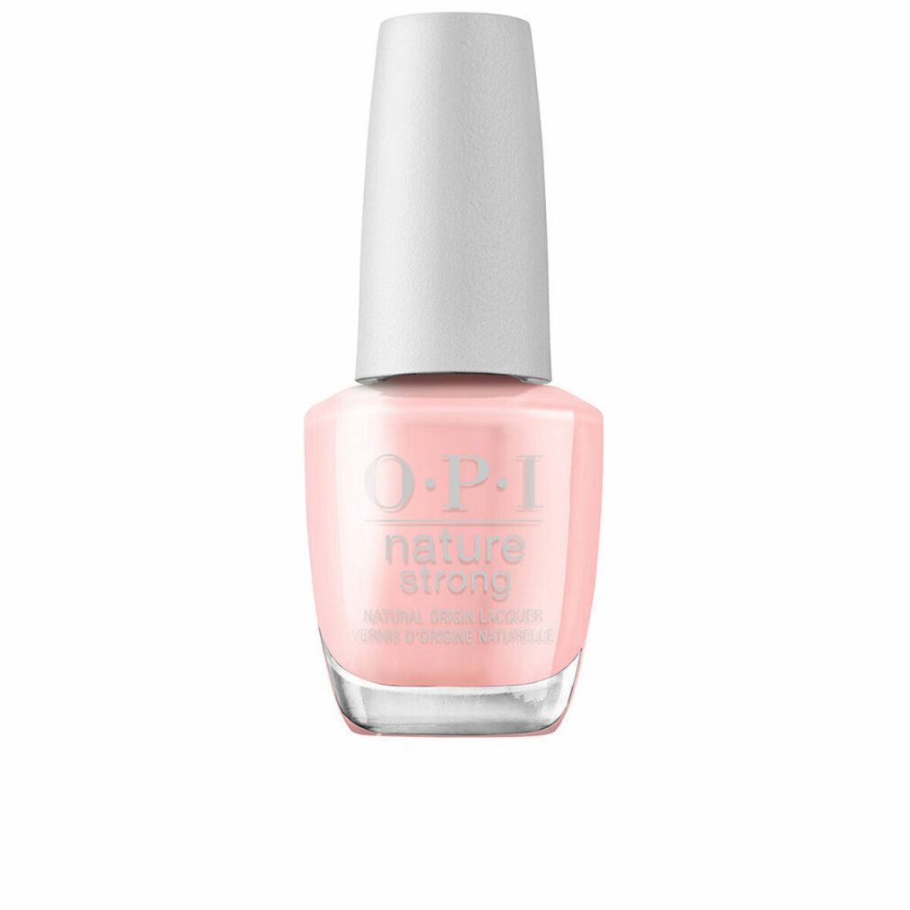 Flacone di smalto rosa chiaro con tappo bianco. Scritta O.P.I. nature strong.