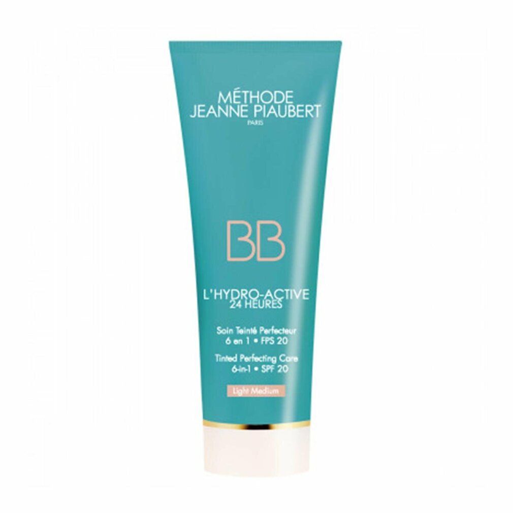 Tubo turchese con testo. Visibili "BB" e "L'HYDRO-ACTIVE 24 HEURES". "Light Medium" in basso.
