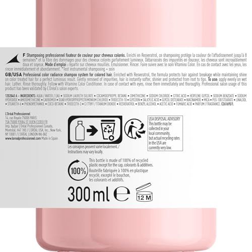 Flacone rosa shampoo. Ingredienti, consigli riciclo e informazioni. 300 ml, simbolo 12M.