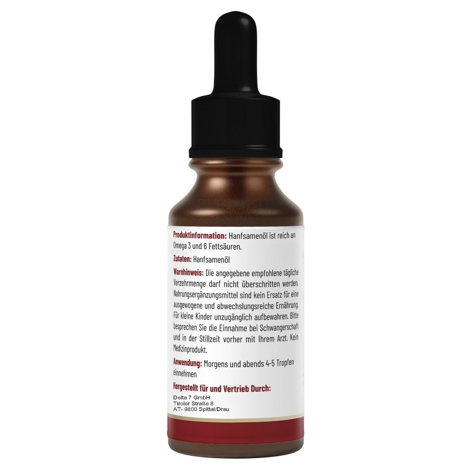 Retro del flacone. Testo: informazioni sul prodotto, ingredienti, avvertenze, uso, prodotto e distribuito da.