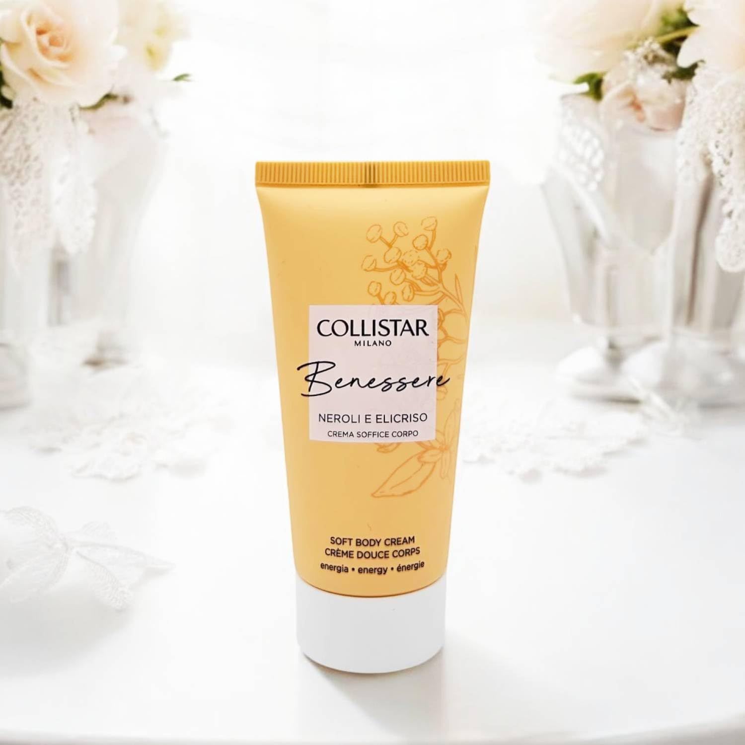 Crema corpo morbida Collistar Benessere. Neroli e Elicriso. Tubo.