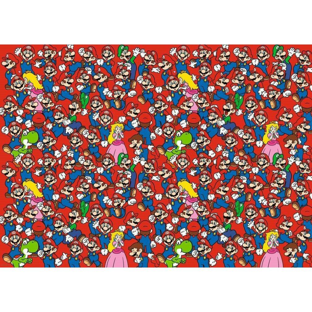 Puzzle Super Mario. Molti personaggi su sfondo rosso. Senza confezione.