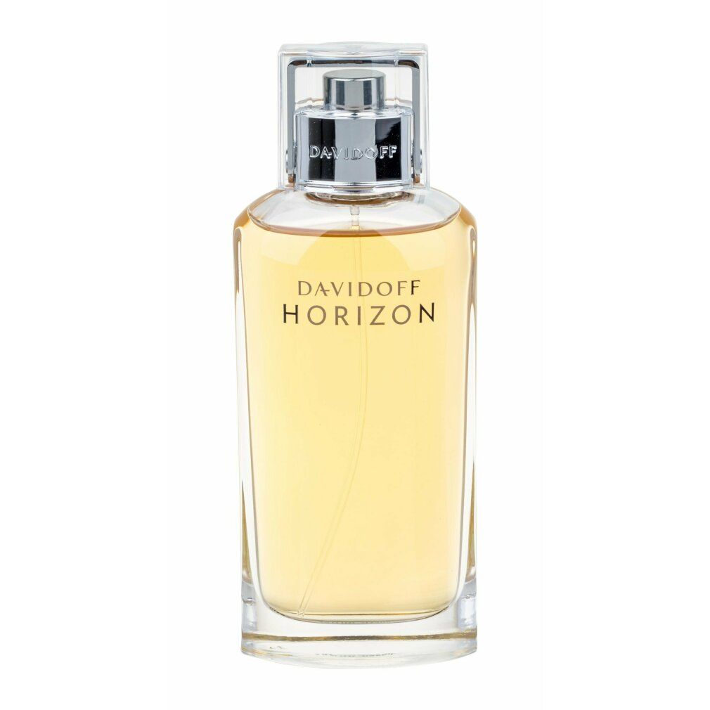 Flacone Davidoff Horizon Edt Spray. Flacone rettangolare trasparente, tappo argentato. Nome del prodotto sul flacone.
