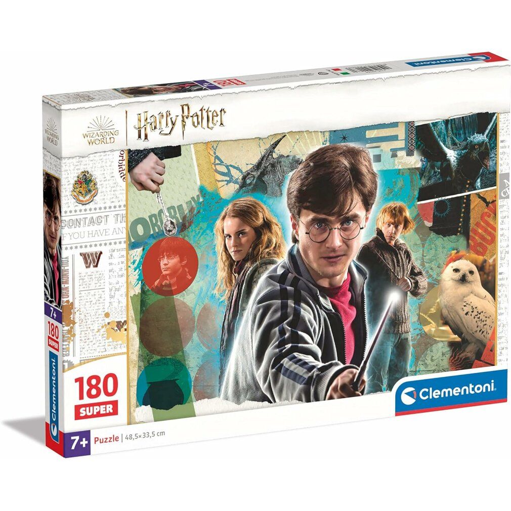 Scatola puzzle Harry Potter. 180 pezzi, Super. Personaggi: Harry, Hermione, Ron, Edvige. Marchio: Clementoni. Età: 7+.