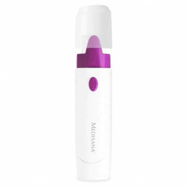 Dispositivo cilindrico bianco con dettagli viola e scritta "Medisana".