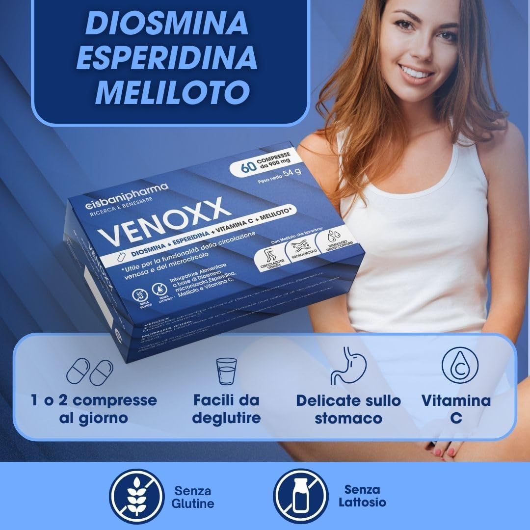 Cisbani Pharma Venoxx - Diosmina ed Esperidina per Vene varicose e circolazione