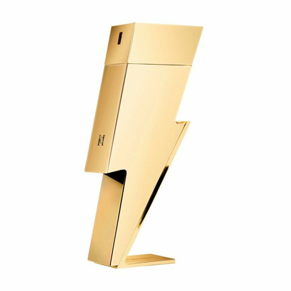 Flacone dorato a forma di fulmine. Scritta: H. Il flacone è su una piccola base.