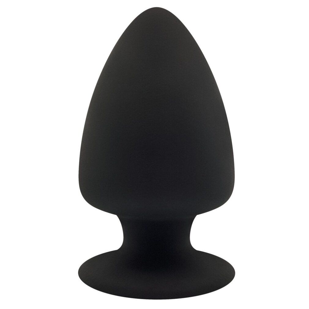 Plug in silicone nero. Forma conica con base ampia. Superficie liscia.
