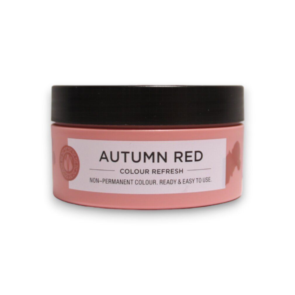 Barattolo rosa con coperchio nero. Scritta "AUTUMN RED COLOUR REFRESH". Colore non permanente. Pronto e facile da usare.