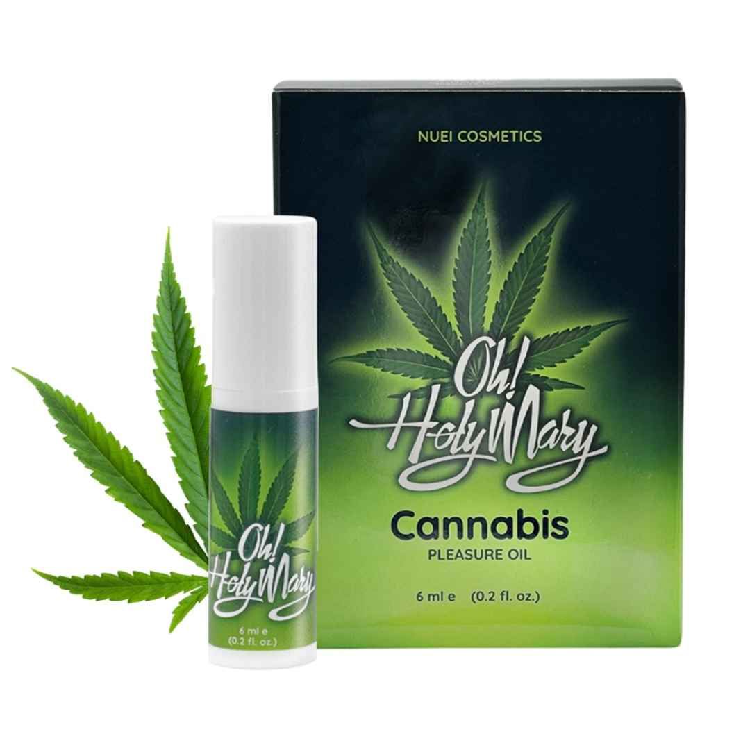 Flacone e confezione verdi con nome del prodotto e foglia di cannabis. Contiene 6 ml (0,2 fl. oz.) di olio.