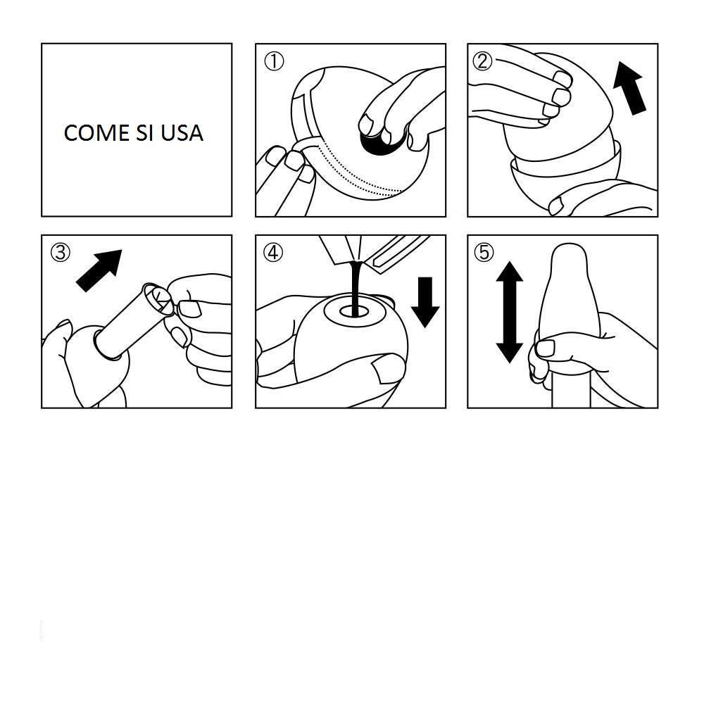 Rappresentazione grafica di 5 passaggi. Testo: COME SI USA.