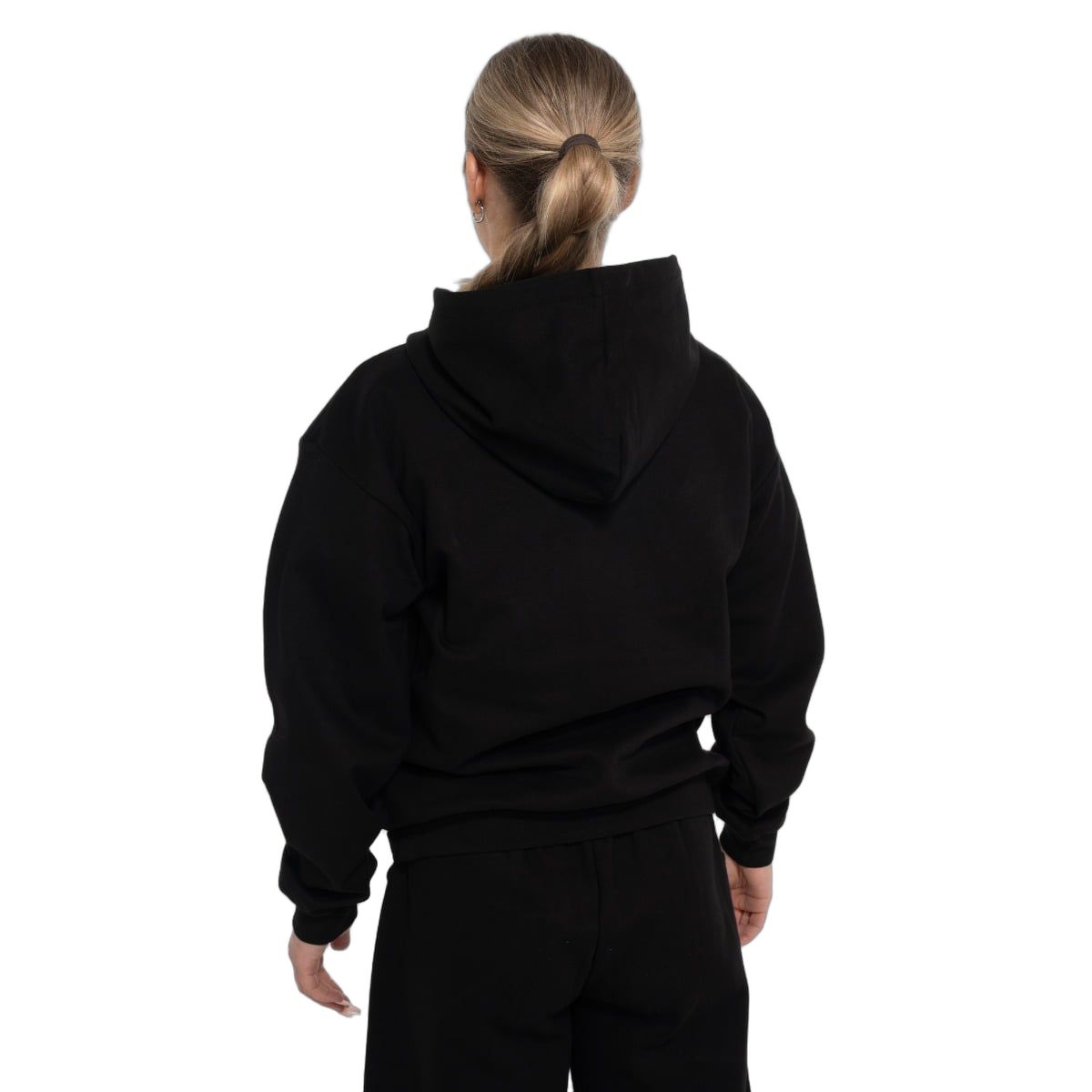 GymBeam Felpa donna Thorn oversize nera con cappuccio, tasca e logo tribale