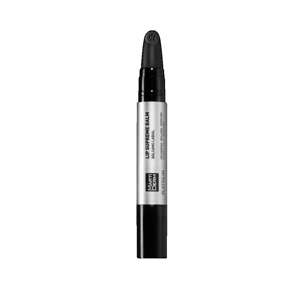 Stick di balsamo labbra nero. Parte superiore con applicatore. Parte centrale bianca con nome del prodotto e logo.