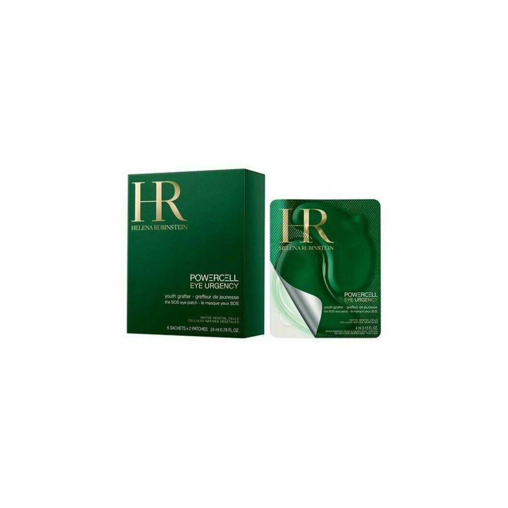Scatola e confezione verde con patch occhi. Scritta: Helena Rubinstein, Powercell Eye Urgency, 6 patch.