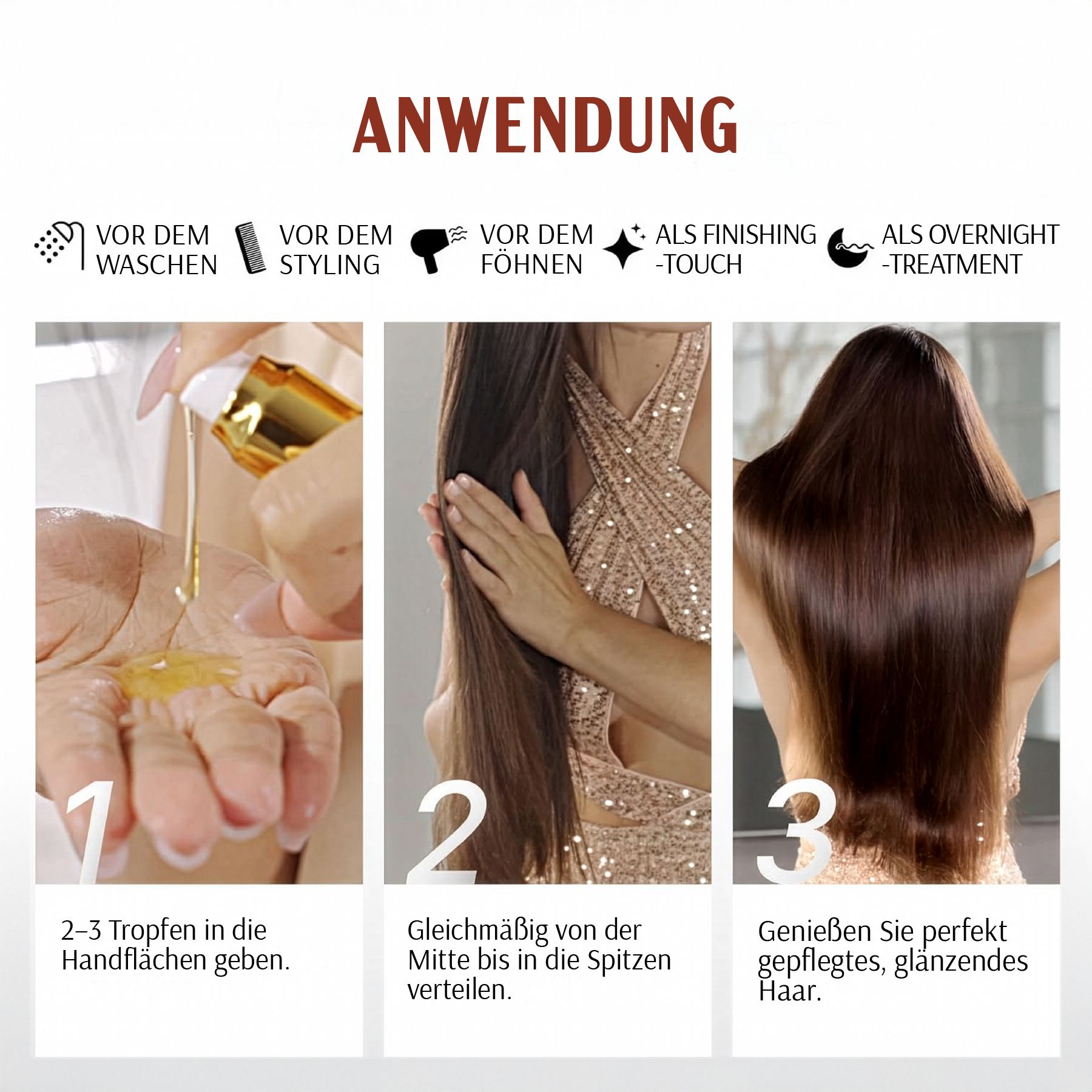 Olio per capelli Karseell. Applicazione: Prima del lavaggio, dello styling, dell'asciugatura, come tocco finale, come trattamento notturno.