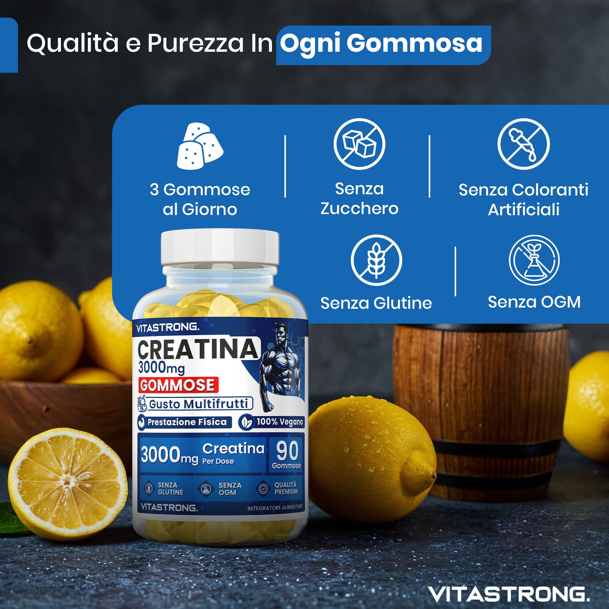 Vitastrong Creatina Gommose - 90 caramelle, energia e forza immediata