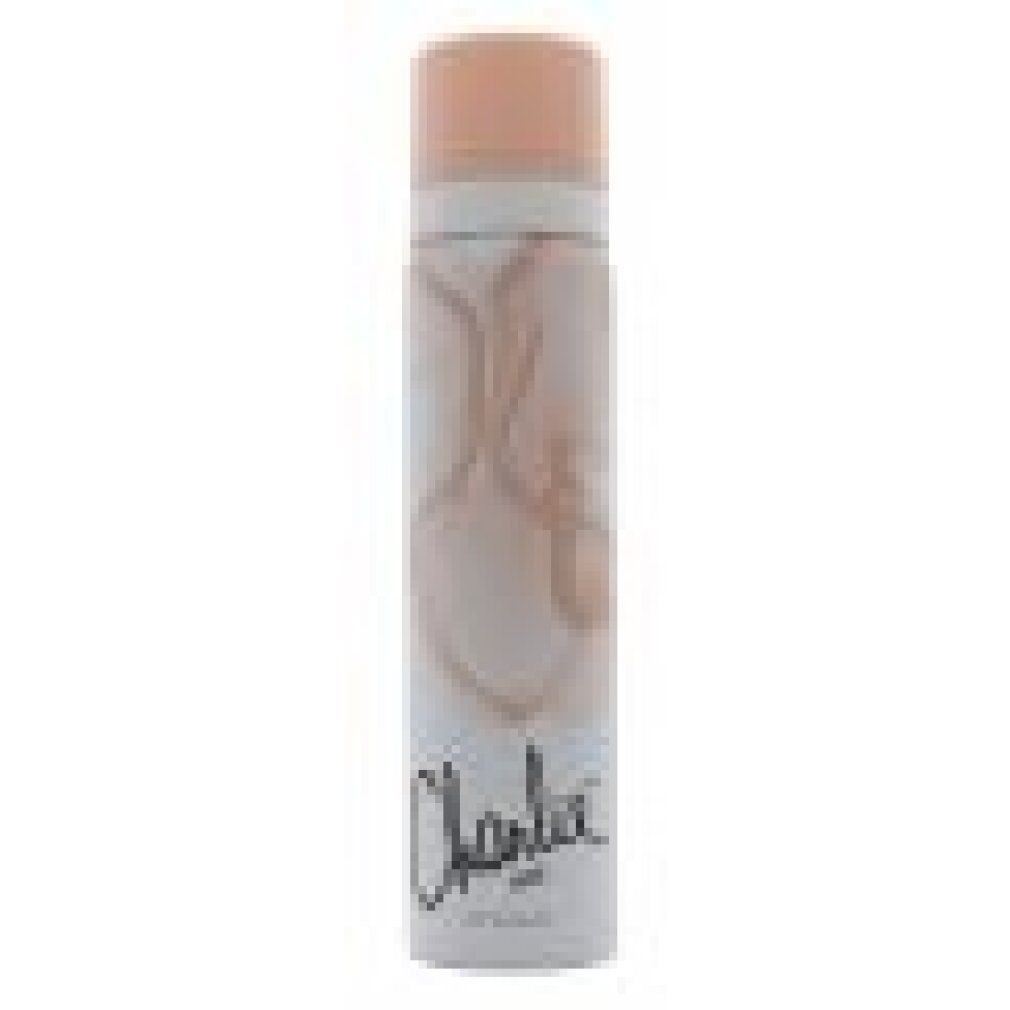 Spray per il corpo bianco con dettagli rosa. Scritta "Charlie CHIC". Tappo rosa.