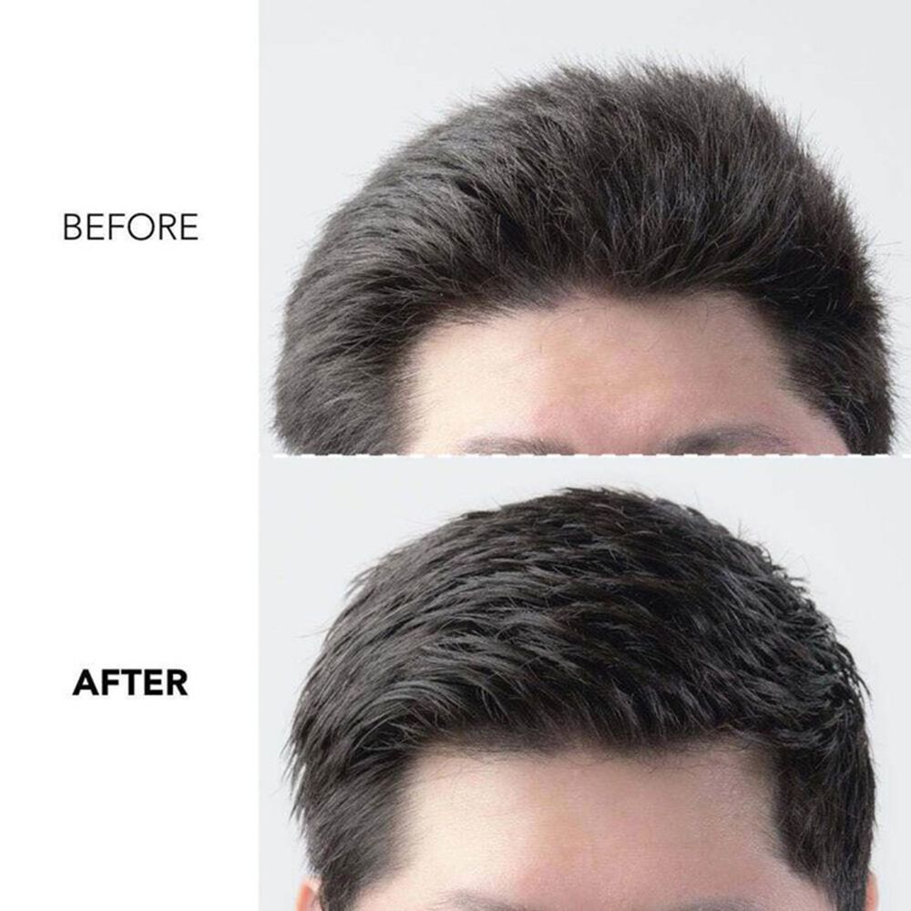 Confronto prima-dopo. Capelli prima e dopo l'applicazione. Capelli scuri, vista dall'alto.