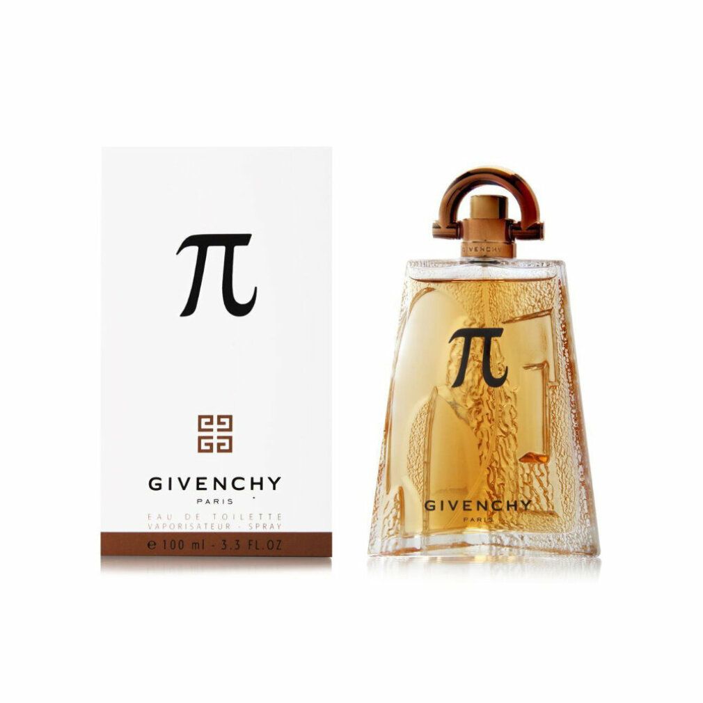 Flacone di profumo e confezione. Flacone con simbolo Pi e tappo dorato. Confezione bianca con logo.