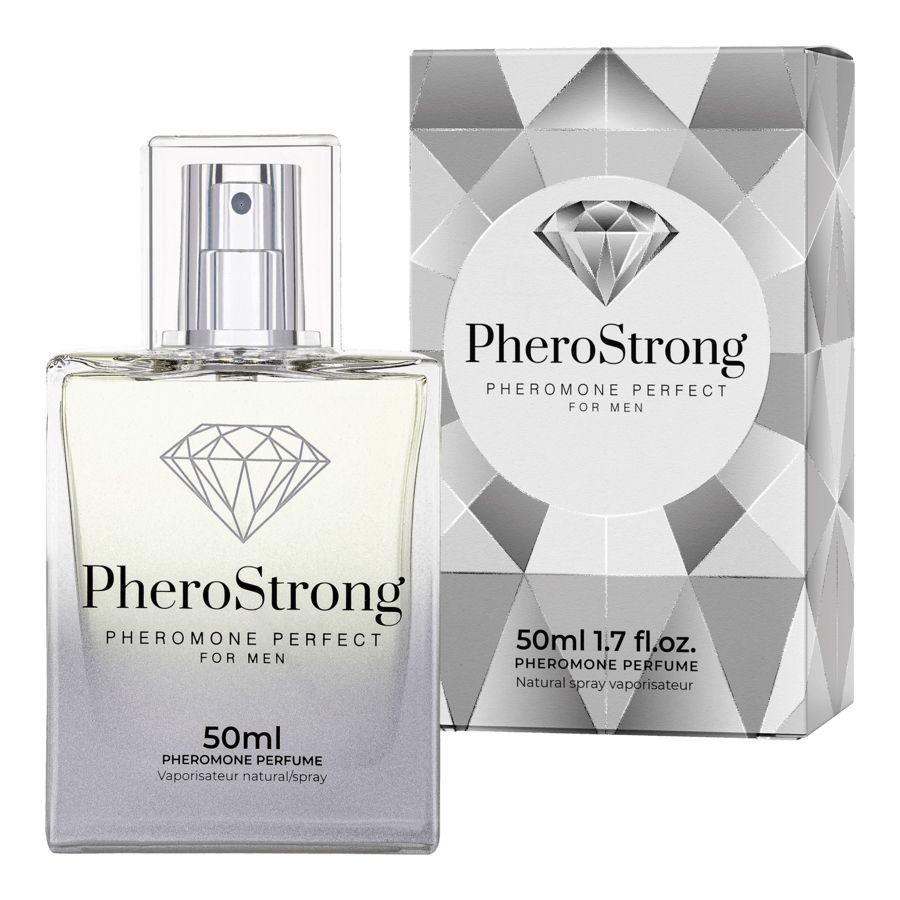 PheroStrong Profumo feromoni per uomo, flacone da 50ml con spray e confezione coordinata.