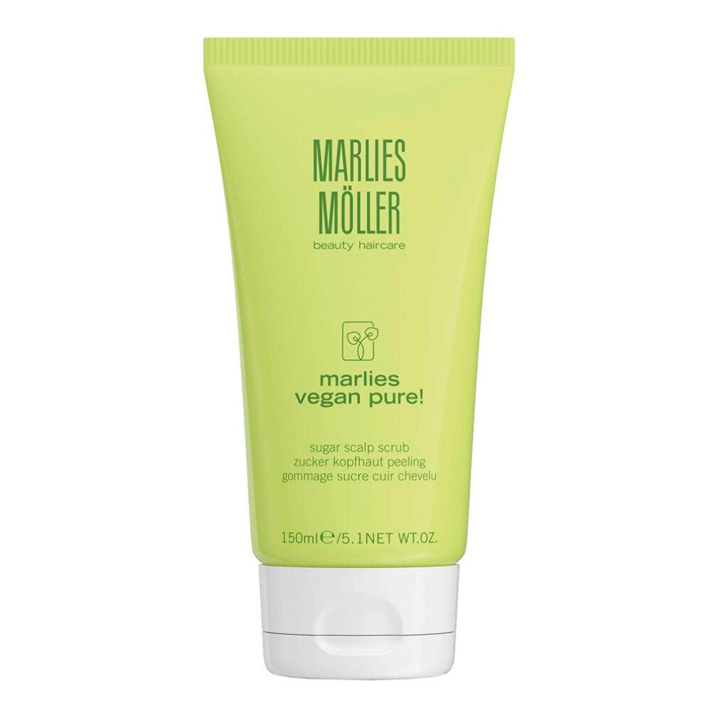 Tubo verde chiaro con tappo bianco. Scritta: Marlies Möller, vegan pure! Nome del prodotto e indicazione del volume.