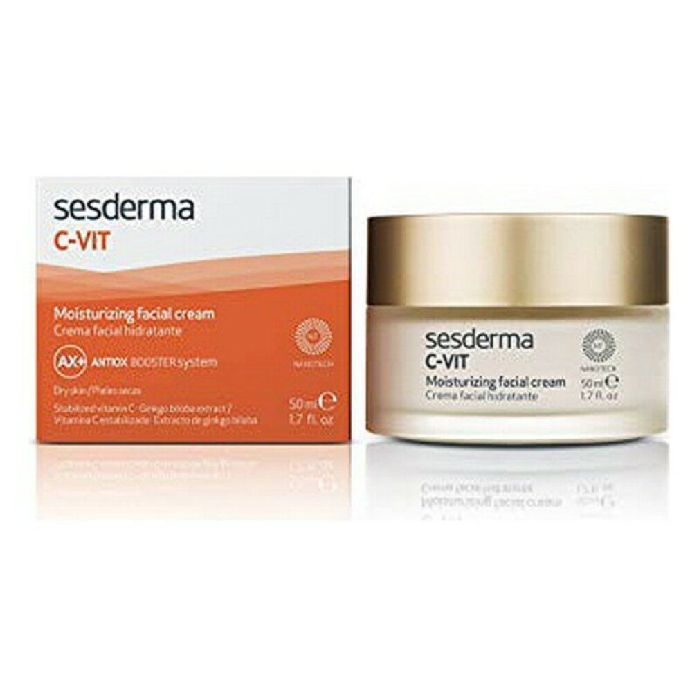 Vaso e scatola di crema. Scritta: sesderma C-VIT. Crema idratante viso. 50ml.