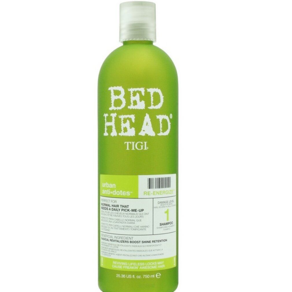 Flacone verde Tigi Bed Head con scritta bianca 'BED HEAD' e 'TIGI'.
