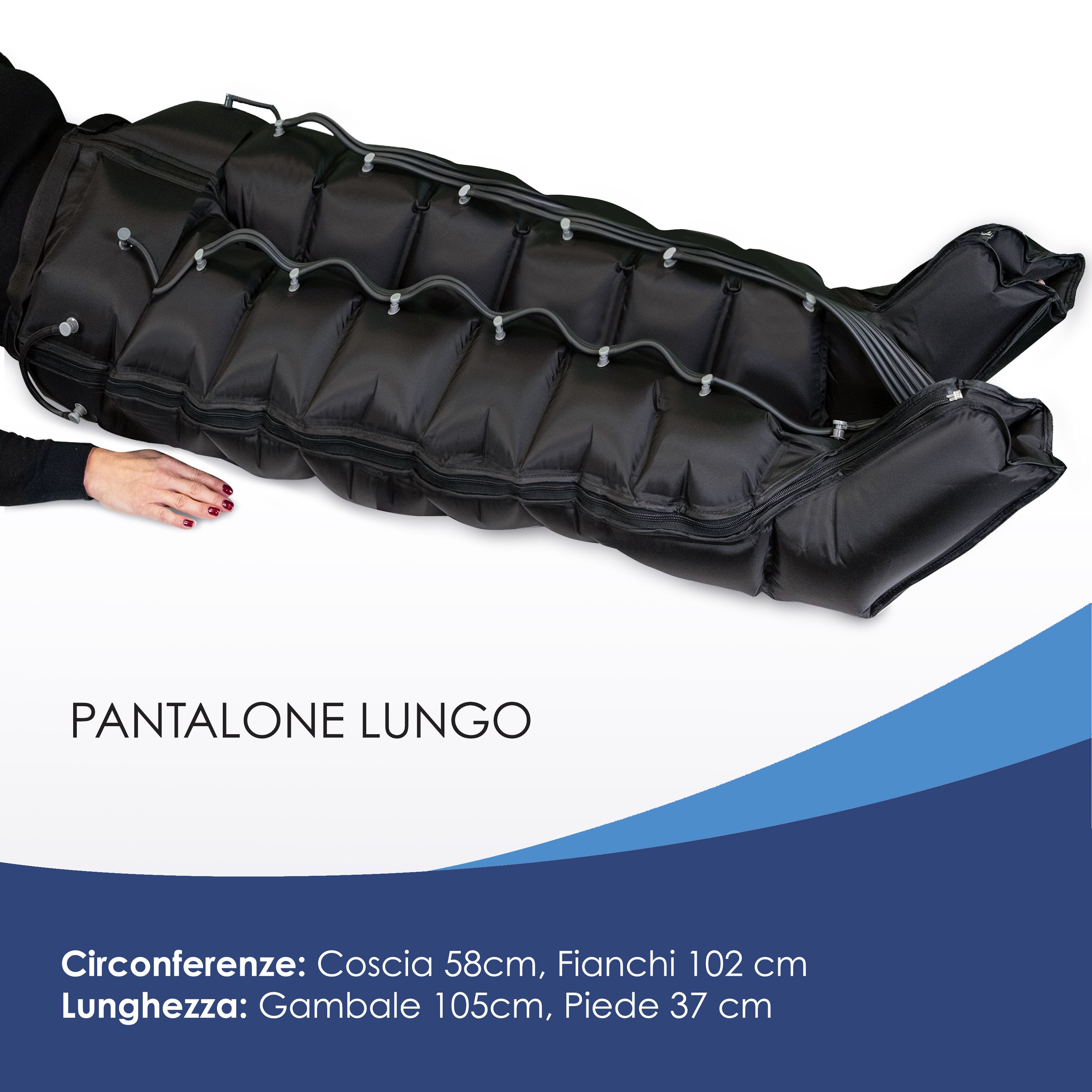Pantaloni lunghi neri per compressione con tubi per gambe e piedi.