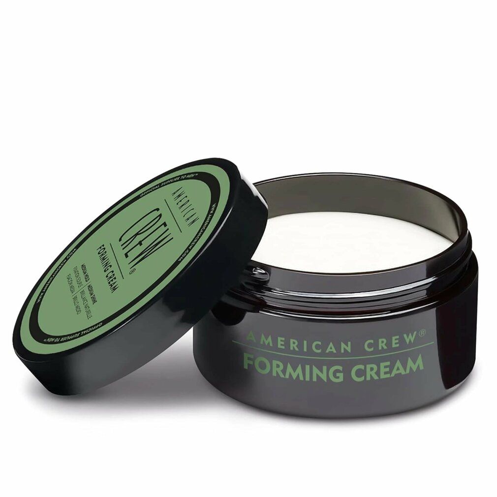 Barattolo aperto con coperchio nero ed etichetta verde. Nome prodotto: Forming Cream. Il contenuto è bianco. Il coperchio è accanto.