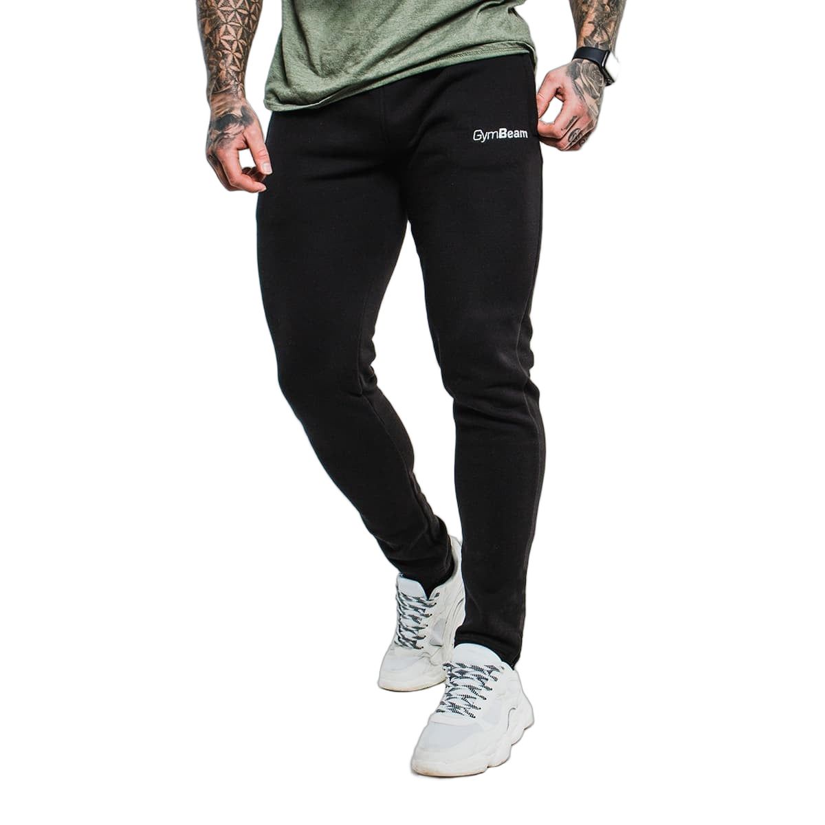 GymBeam Pantaloni uomo slim fit Black con tasche, cordoncino e zip alle caviglie