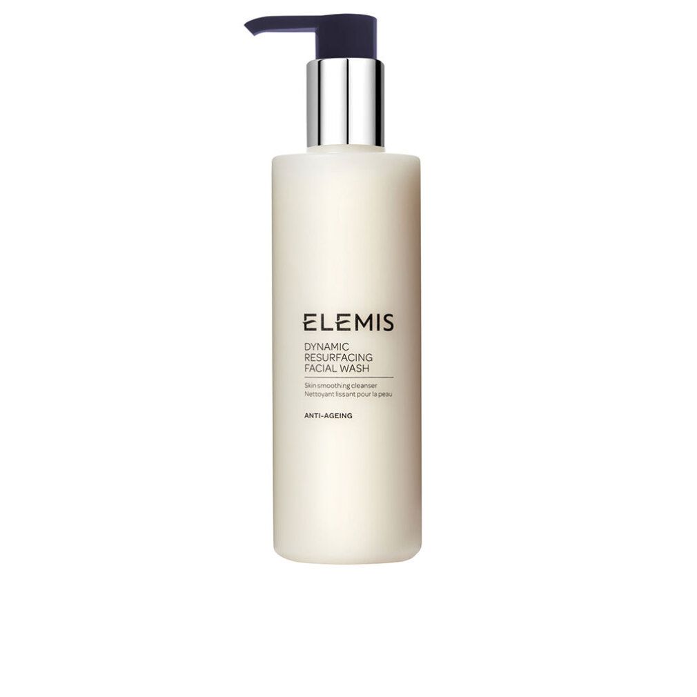 Flacone beige con dosatore. Scritta: Elemis Dynamic Resurfacing Facial Wash. Anti-età.