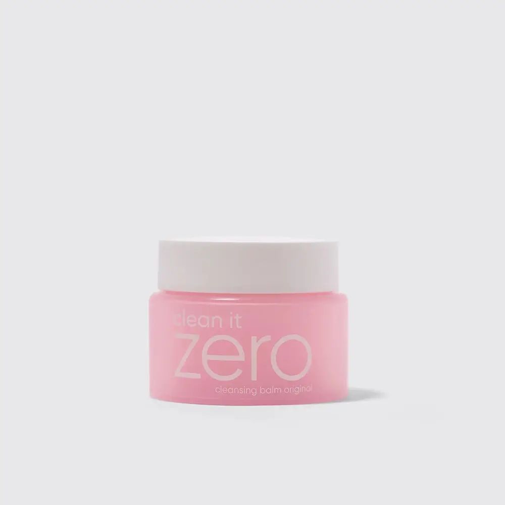 Vasetto rosa con coperchio bianco. Scritta: clean it zero cleansing balm original.