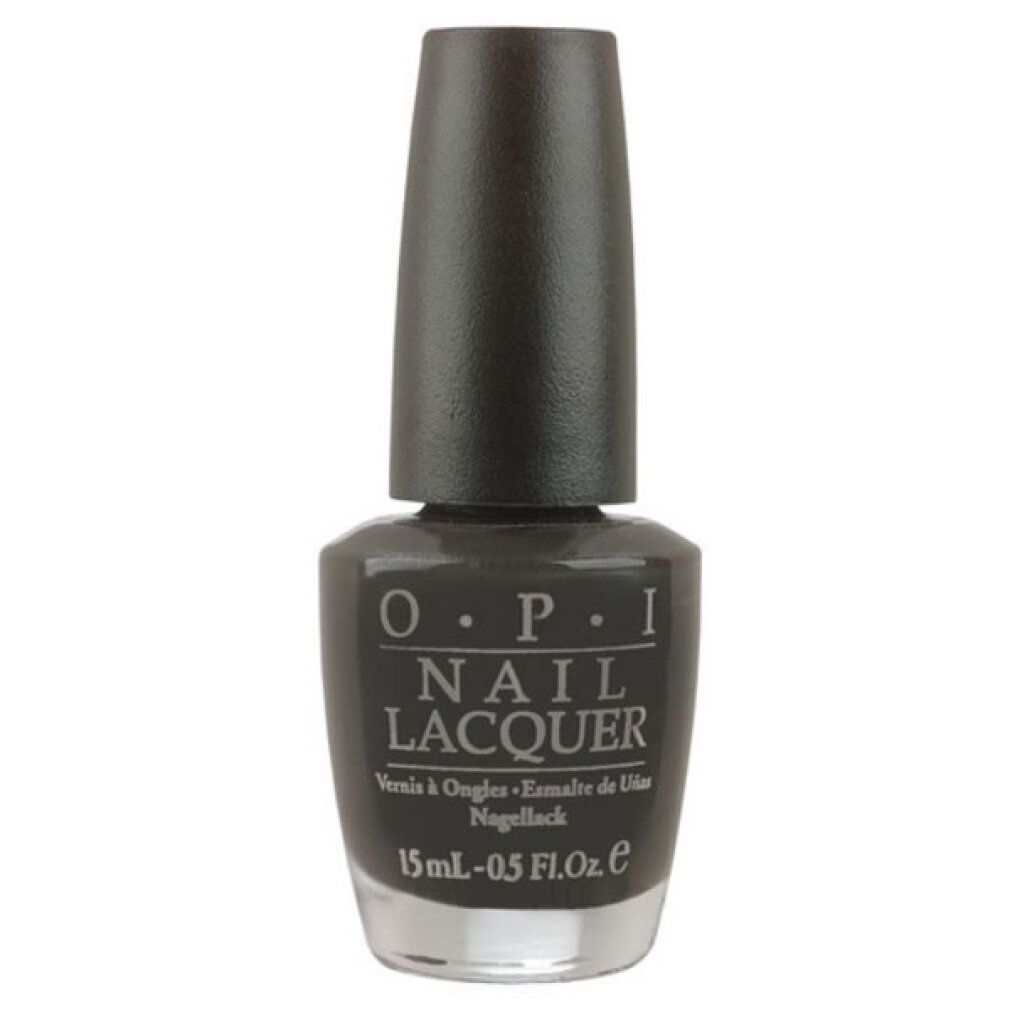 Flacone di smalto per unghie O.P.I nero. Scritta: O.P.I NAIL LACQUER. Volume: 15 ml - 0.5 Fl. Oz.