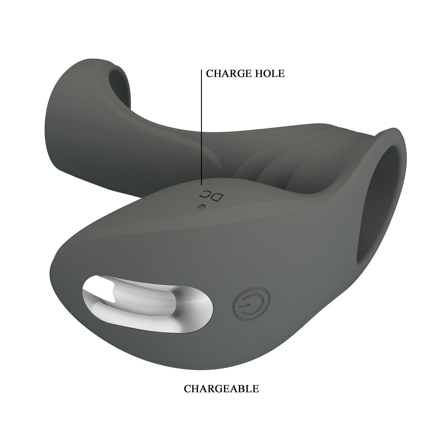 Anello grigio con scritta 'CHARGE HOLE' e 'CHARGEABLE'. Include apertura rotonda e punta.
