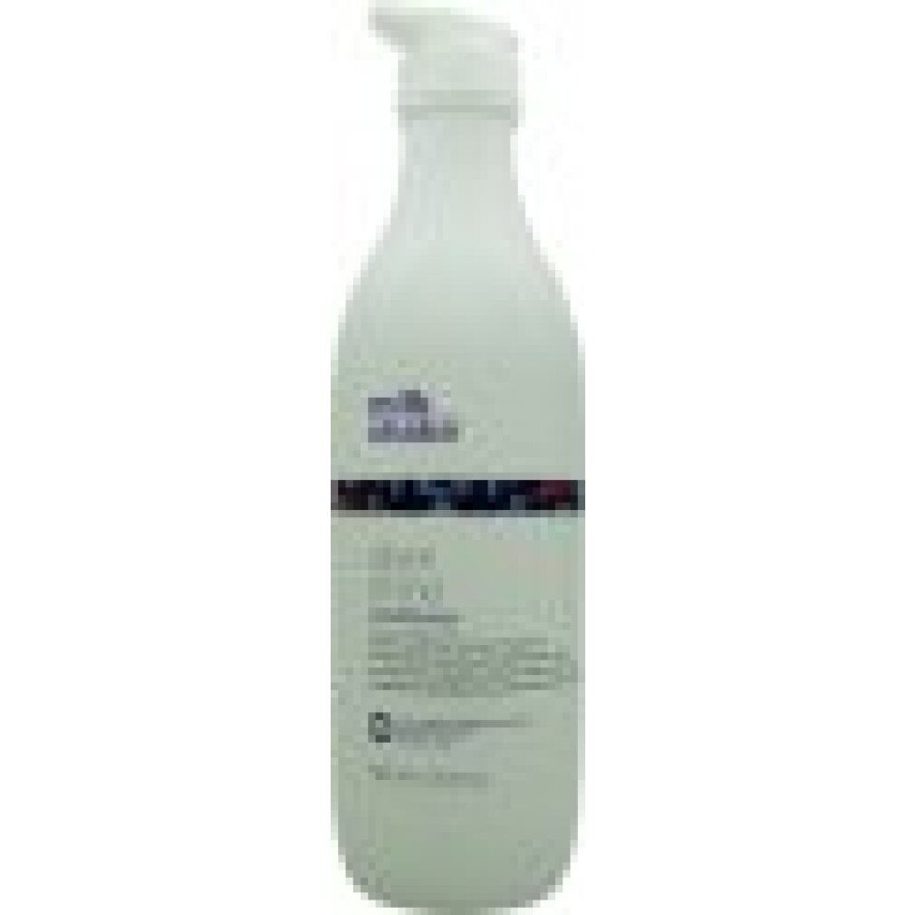 Flacone bianco con dosatore. Scritta: milk_shake Silver shine conditioner. Contiene estratto di mirtillo. 1000 ml.