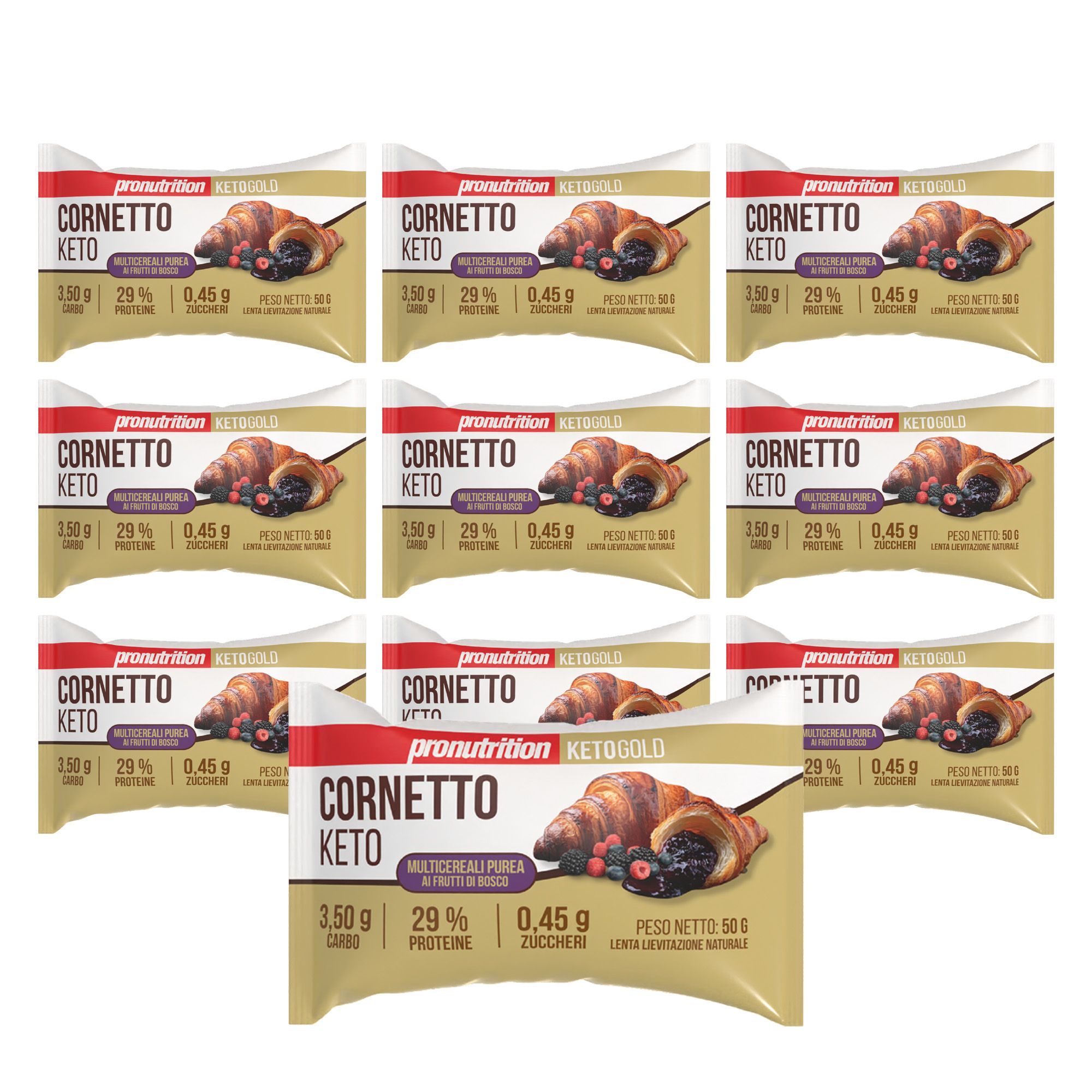 Pronutrition Cornetto multicereali keto - 10 pezzi 50 gr - Frutti di bosco - Senza Zuccheri